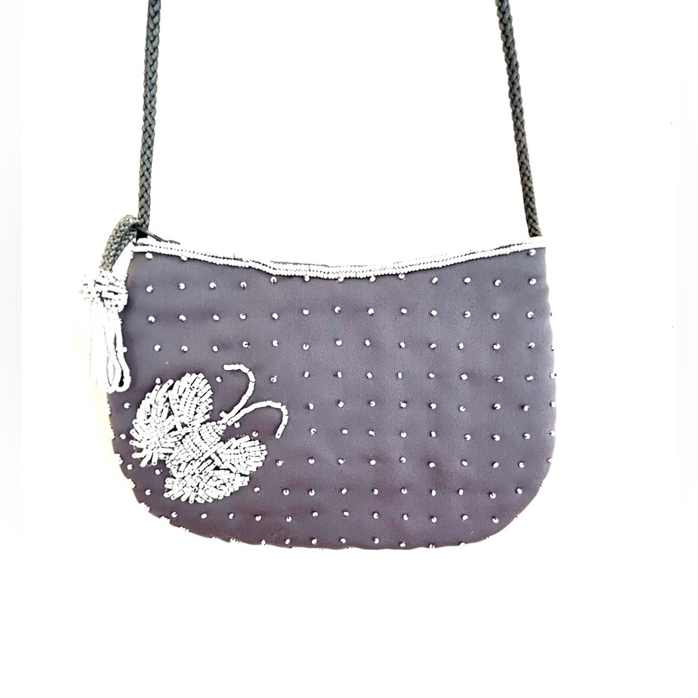 Beaded Butterfly Bag in Gray and White